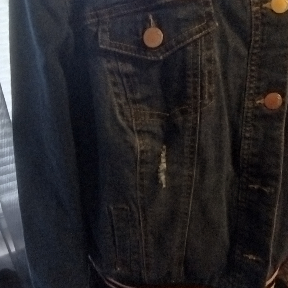 Dollhouse Blue Denim Jacket with Striped Cuffs - Picture 3 of 7